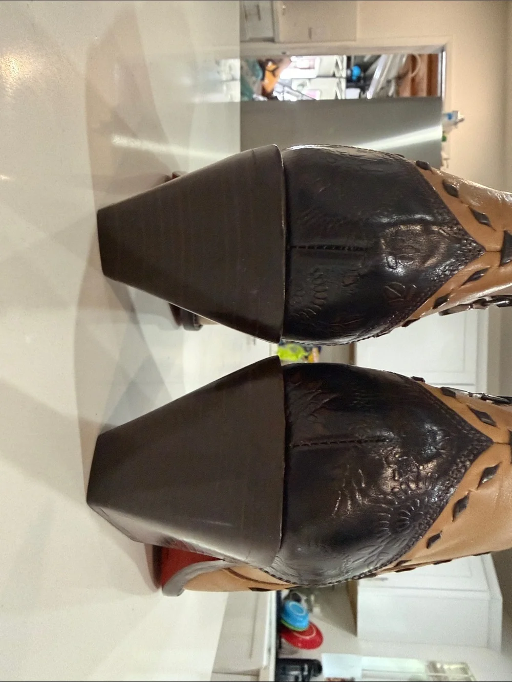 Donald J. Pliner Two-Tone Tan and Black Pointed Ankle Booties